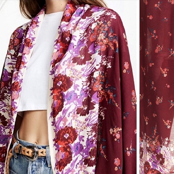 Sale! 🌺 Free People Floral Red, Ruby, Pink Floral Tassel Kimono, One Size - Picture 14 of 14